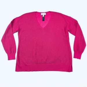 Chicos Black Label fuchsia open knit Vneck pullover sparkle sweater Large